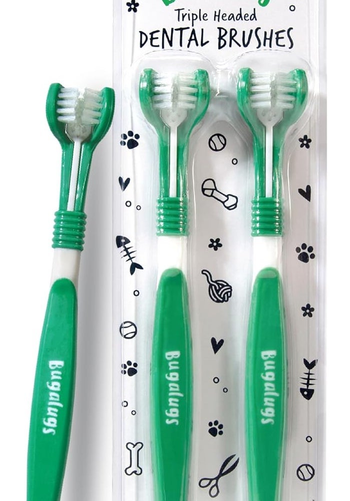 Bugalugs Triple Headed Toothbrush for Dogs & Cats - 2PCS - Image 1