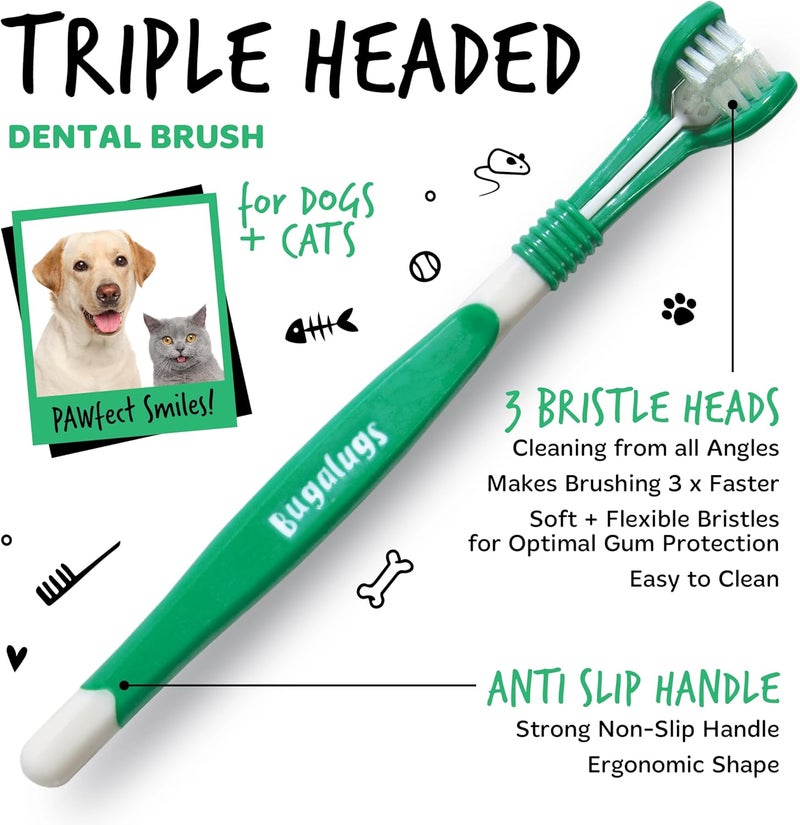 Bugalugs Triple Headed Toothbrush for Dogs & Cats - 2PCS - Image 5