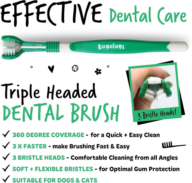 Bugalugs Triple Headed Toothbrush for Dogs & Cats - 2PCS - Image 2