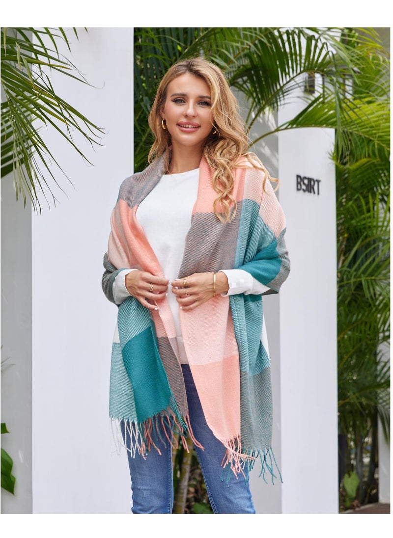 SYOSI - Women's Large Plaid Scarf, Fashionable Long Shawl Wrap, Winter Warm and Lightweight, Classic Soft Cashmere Feel, Big Grid Pattern, Ideal for Cold Weather, Gift - Image 1