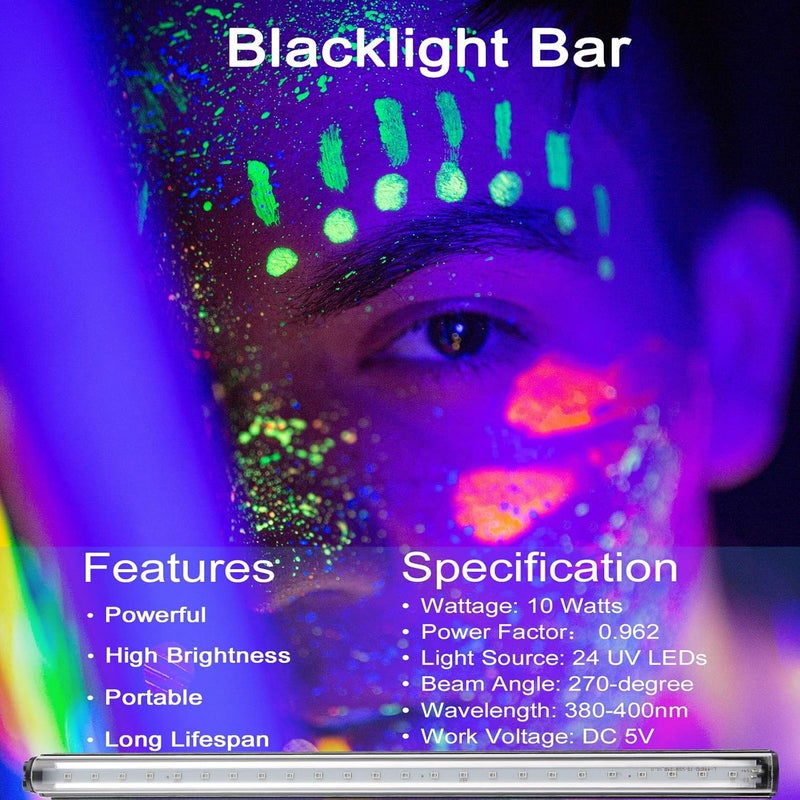 GREENIC Led Black Light Bar, 10W 1ft USB Portable T5 UV Blacklight Tube Glow in The Dark for Body Paint Room Bedroom Décor Party Supplies Stage Lighting Fluorescent Poster Halloween Club - Image 4