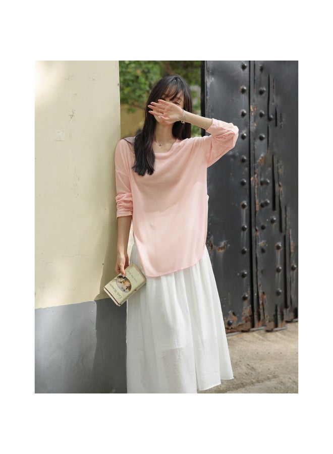 Mt Euro Style Series Spring Lazy Lightweight Curved Hem Round Neck Stretch Slimming Women's T-shirt - Image 3