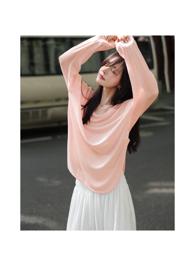 Mt Euro Style Series Spring Lazy Lightweight Curved Hem Round Neck Stretch Slimming Women's T-shirt - Image 1
