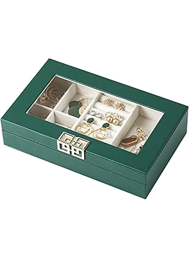 IAF Jewelry Box for Women, Delicate Acrylic Within Leather Lid Jewelry Box Organizer for Deposit Earring, Bangle, Bracelet, Necklace and Rings Storage leather Case with Transparent window - Image 1