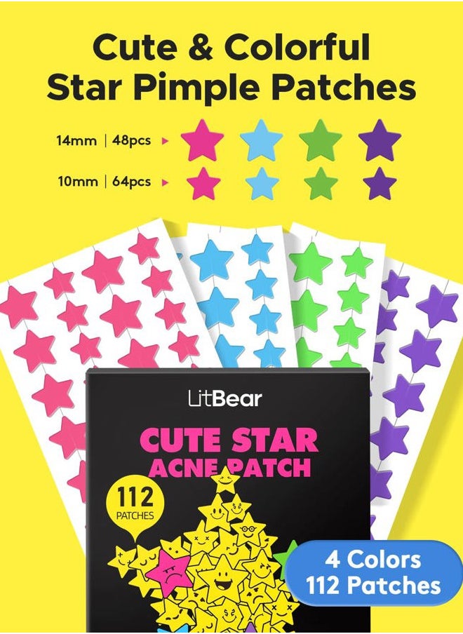 LitBear Acne Patch Pimple Patch, Colorful Star Hydrocolloid Acne Patches For Face, Cute Zit Patch Acne Sticker Spot Pimple Patches for Face, Tea Tree Oil + Centella (112 Count)  - Image 3