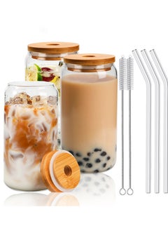 KASTWAVE 3 Pcs Drinking Glasses with Bamboo Lids and Glass Straw Set  - Image 1