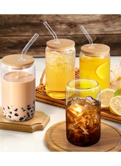 KASTWAVE 3 Pcs Drinking Glasses with Bamboo Lids and Glass Straw Set  - Image 4