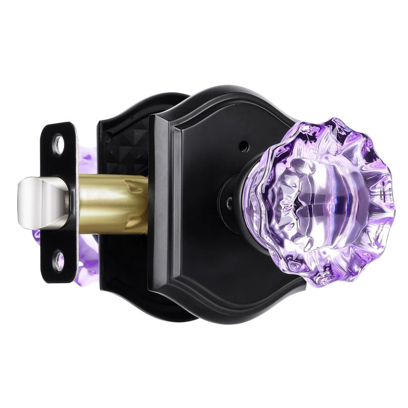 CLCTK Purple Glass Door Knobs Interior with Lock Matte Black Crystal Privacy Door Knobs for Bedroom Bathroom 1 Pack - Image 2