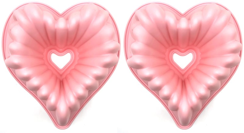 Kundalini Heart Shaped Cake Pan, 2PCS 9 Inch Heart Fluted Tube Cake Pans, Nonstick Silicone Cake Molds for Making Wedding, Valentine's Day and Family Cakes - Image 1