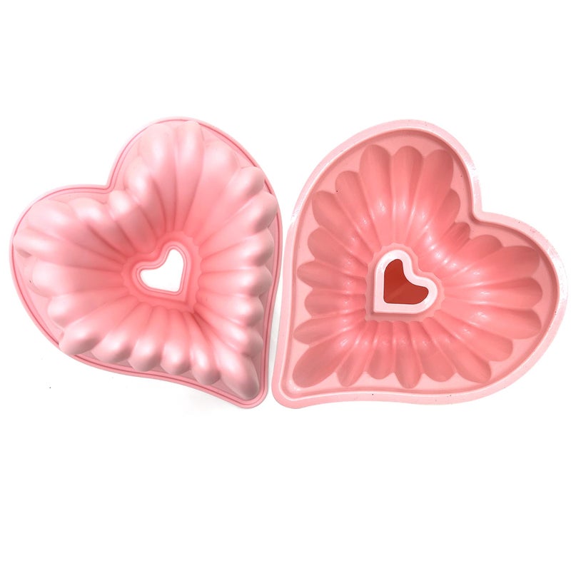Kundalini Heart Shaped Cake Pan, 2PCS 9 Inch Heart Fluted Tube Cake Pans, Nonstick Silicone Cake Molds for Making Wedding, Valentine's Day and Family Cakes - Image 2