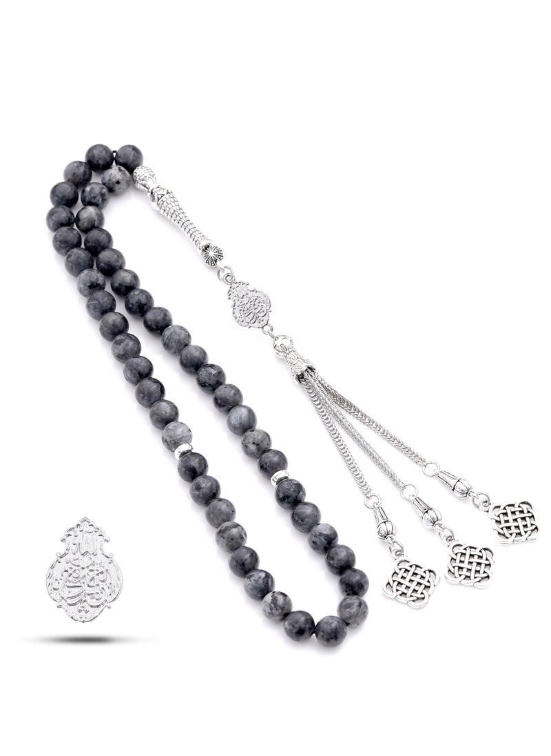 Subhati Prayer Beads ( Misbah) with metal Parts and Labradorite Stone | 8 MM Beads - 45 Pcs | Gandeel Design 1  - Image 2