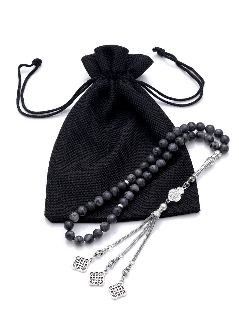 Subhati Prayer Beads ( Misbah) with metal Parts and Labradorite Stone | 8 MM Beads - 45 Pcs | Gandeel Design 1  - Image 3