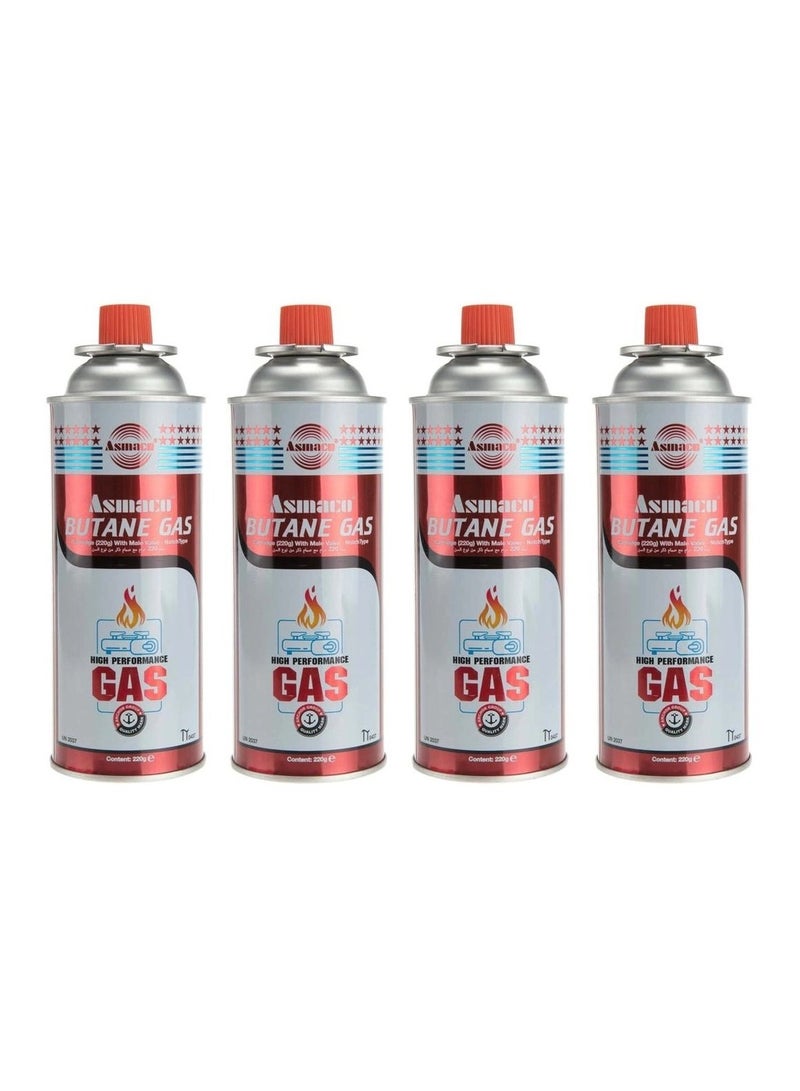Asmaco Butane Gas -4 pieces -Butane Gas for Picnic Stove,Camping Stoves,Blow Torch Light- HIGH Performance Gas Mix | Butane GAS for Stoves-220gm - Image 1