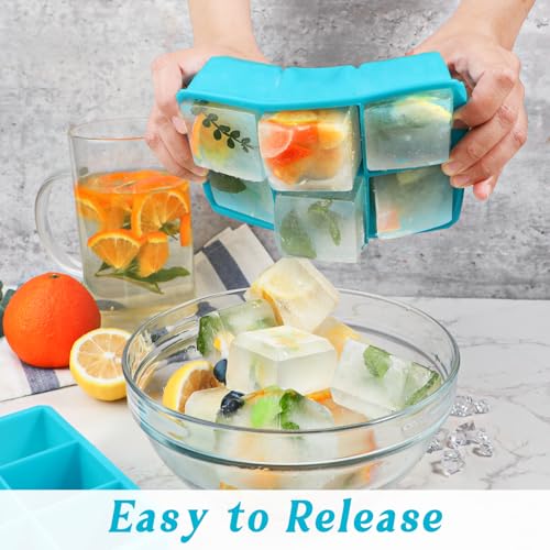 Webake 2 Inch Large Ice Cube Tray, Flexible Ice Mold Silicone Big Ice Cube Trays for Whiskey Cocktails and Treats, BPA Free Blue Square Silicone Mold Pack of 2 - Image 5