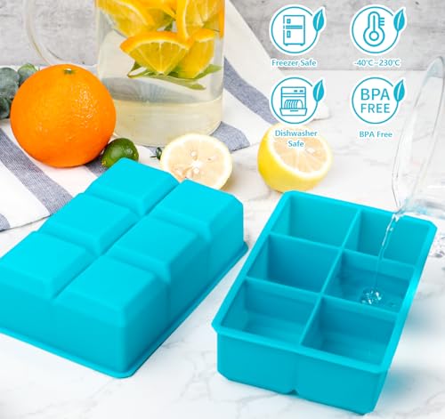 Webake 2 Inch Large Ice Cube Tray, Flexible Ice Mold Silicone Big Ice Cube Trays for Whiskey Cocktails and Treats, BPA Free Blue Square Silicone Mold Pack of 2 - Image 4