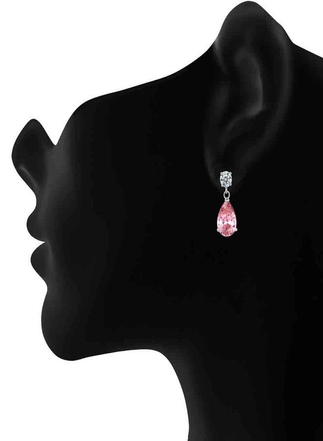 Om Jewells Rhodium Plated Glamorous Pink Drop Crystal Studded Dangler Earrings For Girls And Women ER1000095C - Image 3