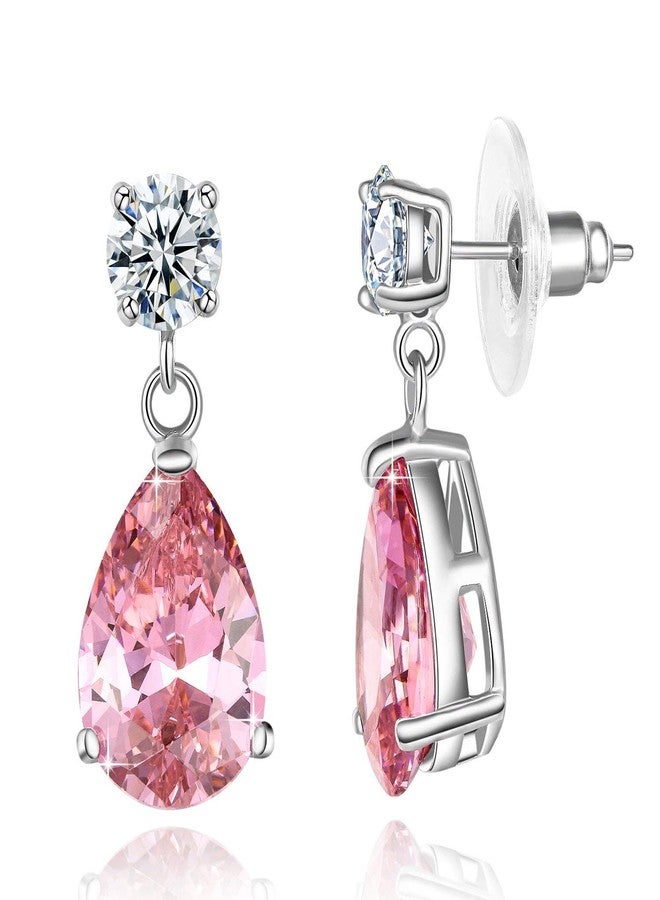 Om Jewells Rhodium Plated Glamorous Pink Drop Crystal Studded Dangler Earrings For Girls And Women ER1000095C - Image 1