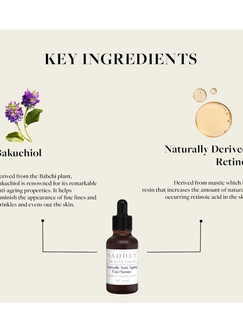 SADHEV - Ayurvedic Anti-Ageing Face Serum With Goodness OF Bakuchiol And Naturally Derived Retinol for Reducing Wrinkles, Fine lines And Dark Spots - Image 1