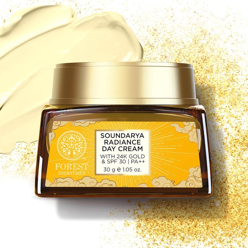 Forest Essentials كريم النهار سونداريا للإشراقة من فوريست إسينشالز مع 24 قيراط من الذهب SPF 25 مرطب مضاد للشيخوخة للبشرة المتألقة لجميع أنواع البشرة - Image 2