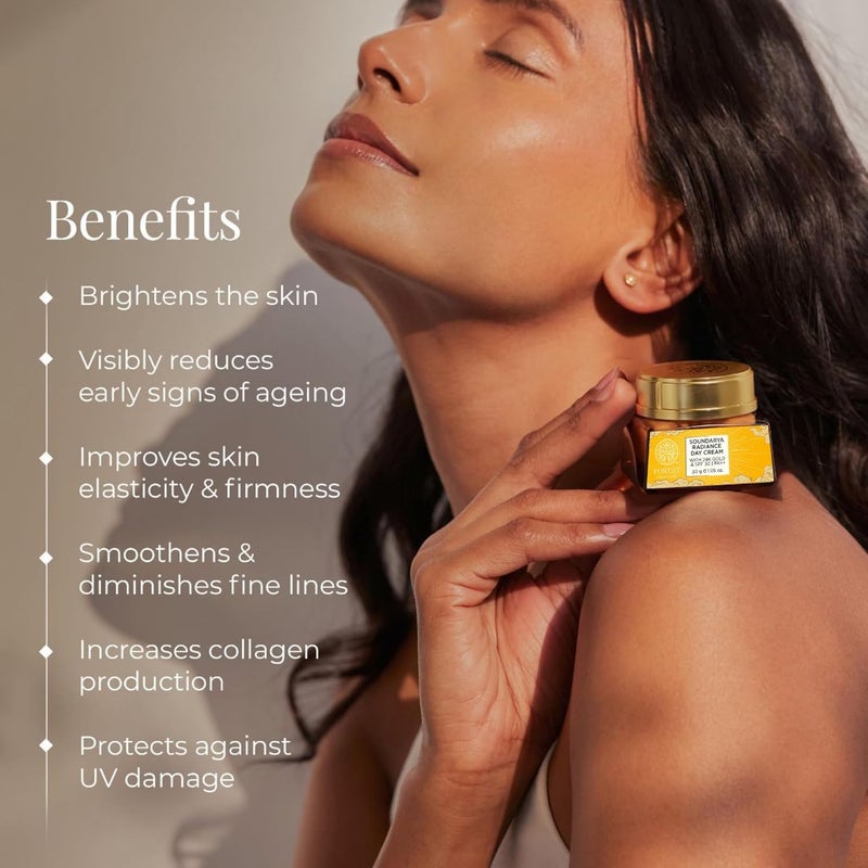 Forest Essentials كريم النهار سونداريا للإشراقة من فوريست إسينشالز مع 24 قيراط من الذهب SPF 25 مرطب مضاد للشيخوخة للبشرة المتألقة لجميع أنواع البشرة - Image 4