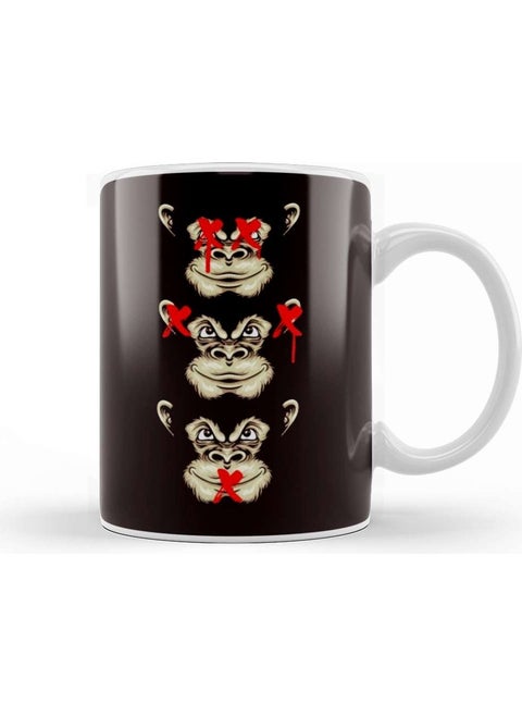 Print Shop See Hear Speak No Evil Japan Wise Monkeys Japanese Emoticon Mug Porcelain