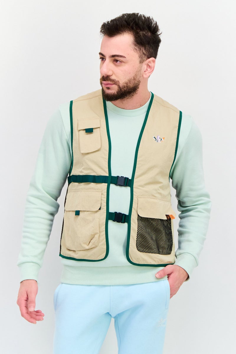 adidas Originals Men Sportswear Fit Sleeveless Training Vest Jacket, Beige  - Image 1