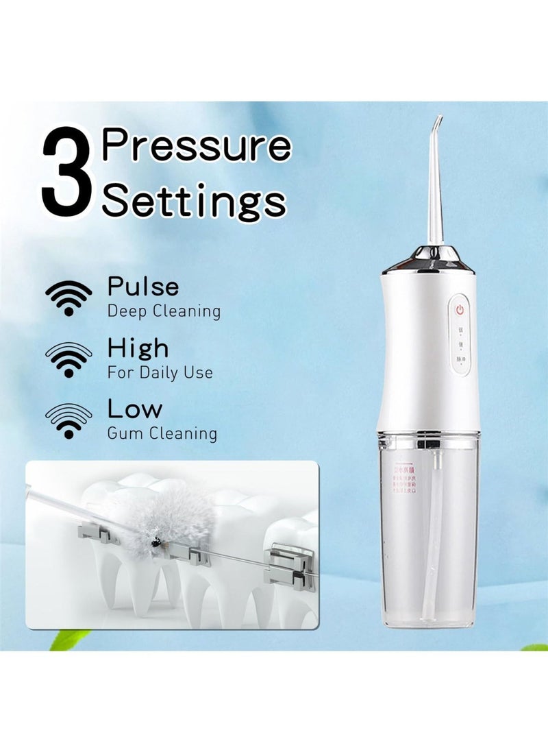 عام منظف الأسنان بالماء، جهاز محمول قابل لإعادة الشحن ومقاوم للماء، مع 4 فوهات، 3 وضعيات للتحكم في رش الماء، خزان قابل للإزالة، مناسب للرحلات العائلية (اللون: أبيض) - Image 3