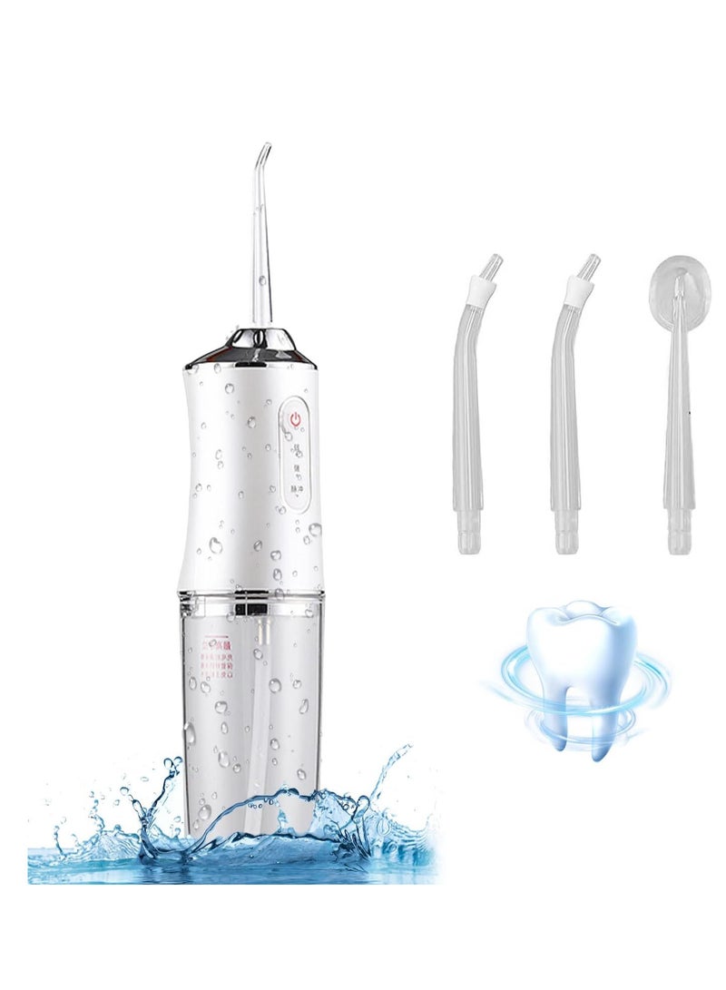 عام منظف الأسنان بالماء، جهاز محمول قابل لإعادة الشحن ومقاوم للماء، مع 4 فوهات، 3 وضعيات للتحكم في رش الماء، خزان قابل للإزالة، مناسب للرحلات العائلية (اللون: أبيض) - Image 1