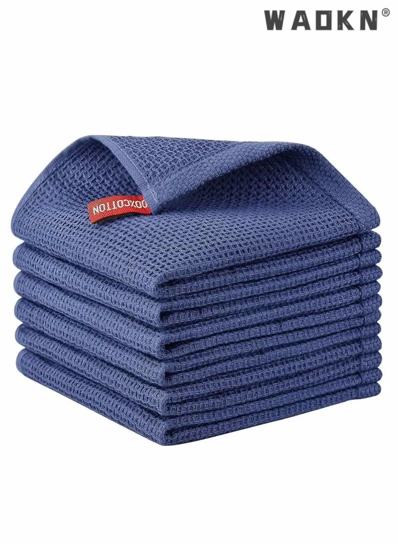 WAOKN 100% Cotton Kitchen Dish Cloths, 6-Pack Ultra Soft Absorbent Quick Drying Dish Towels, Quick Drying Tea Towels Set, 12x12 Inches, Navy Blue  - Image 1