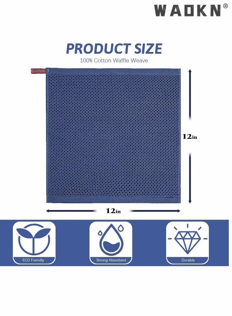 WAOKN 100% Cotton Kitchen Dish Cloths, 6-Pack Ultra Soft Absorbent Quick Drying Dish Towels, Quick Drying Tea Towels Set, 12x12 Inches, Navy Blue  - Image 2