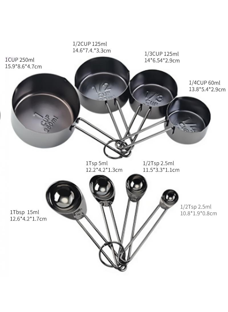 general 8-Piece Modern Stainless Steel Measuring Cups And Spoons Set Black - Image 2