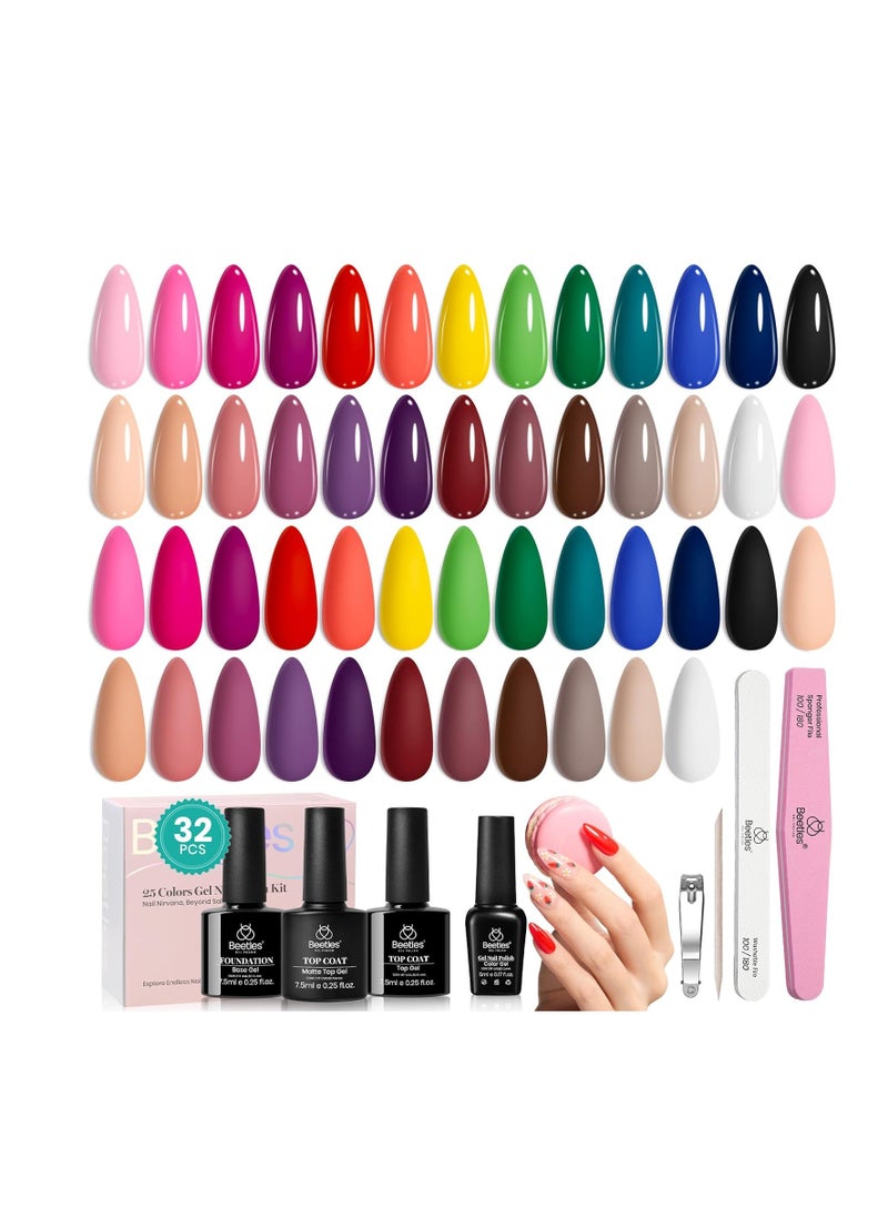 beetles Gel Polish Beetles Gel Nail Polish 25 Colors Gel Polish Set Nude Blue Pink Red Gel Polish Chic Outfits Collection with 3Pcs Base Top Coat Gel Fall Manicure Kit Salon DIY Home Gift for Women Girls  - Image 1