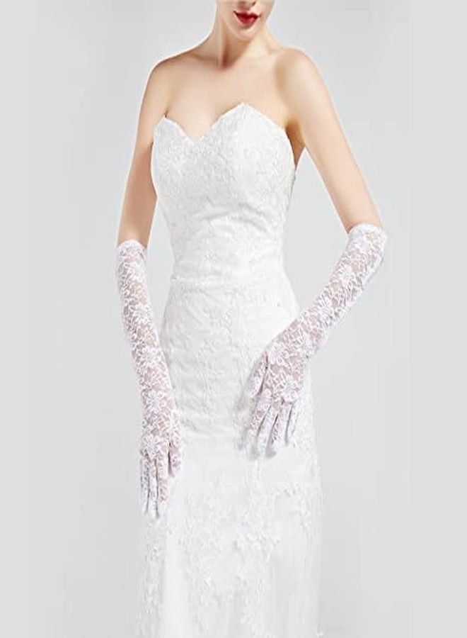 KETKAR Elegant Satin Lace Gloves Long Bridal Gloves forBride Flower Girls Women Wedding Prom Party_White - Image 5