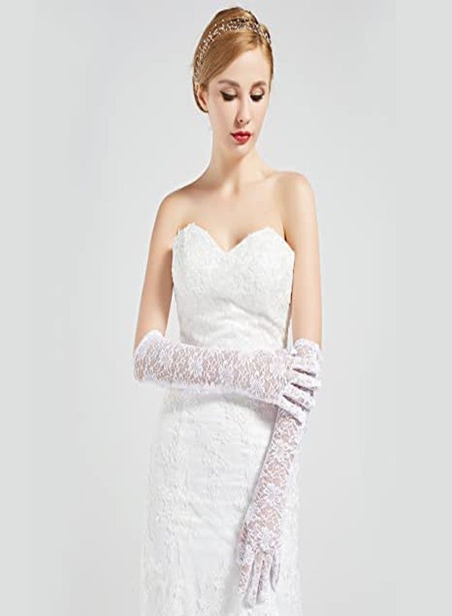 KETKAR Elegant Satin Lace Gloves Long Bridal Gloves forBride Flower Girls Women Wedding Prom Party_White - Image 2