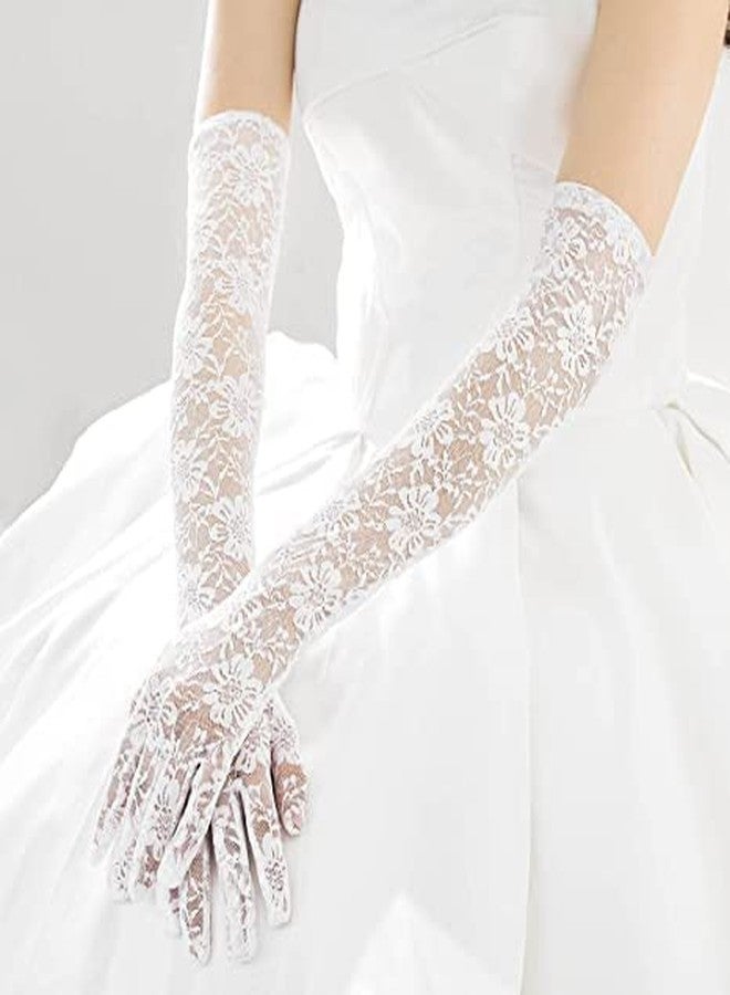 KETKAR Elegant Satin Lace Gloves Long Bridal Gloves forBride Flower Girls Women Wedding Prom Party_White - Image 4