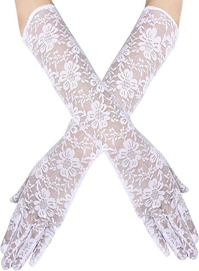KETKAR Elegant Satin Lace Gloves Long Bridal Gloves forBride Flower Girls Women Wedding Prom Party_White - Image 1