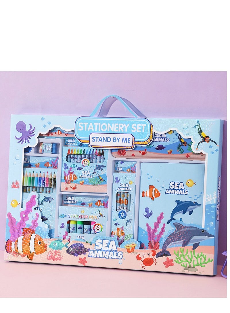Sea Animals  Stationary Kit For kids - 41Pcs Items Pencil Box Colours Eraser and Sharpener -Return Gift kids/Sea Animals School kids Set Return Gifts