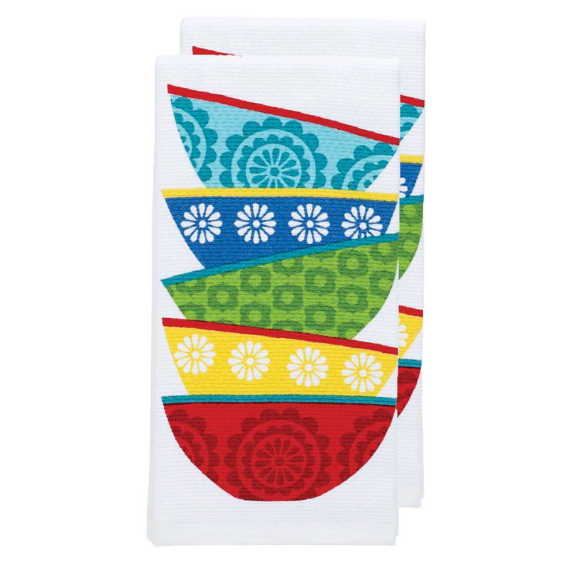 T-fal Textiles Double Sided Print Woven Cotton Kitchen Dish Towel Set, 2-pack, 16" x 26", Dish Stack Print - Image 2
