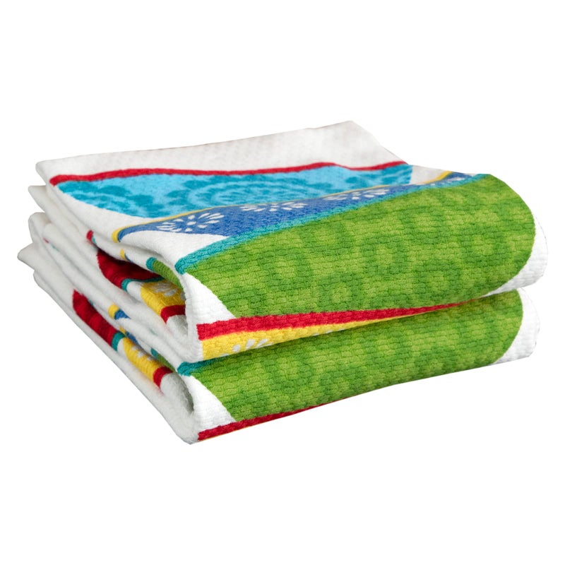 T-fal Textiles Double Sided Print Woven Cotton Kitchen Dish Towel Set, 2-pack, 16" x 26", Dish Stack Print - Image 1