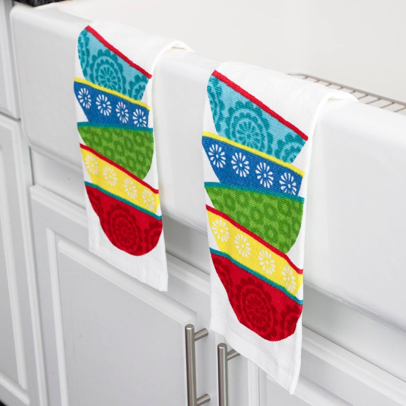 T-fal Textiles Double Sided Print Woven Cotton Kitchen Dish Towel Set, 2-pack, 16" x 26", Dish Stack Print - Image 5