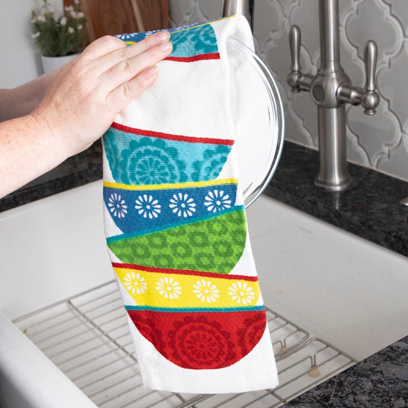 T-fal Textiles Double Sided Print Woven Cotton Kitchen Dish Towel Set, 2-pack, 16" x 26", Dish Stack Print - Image 4