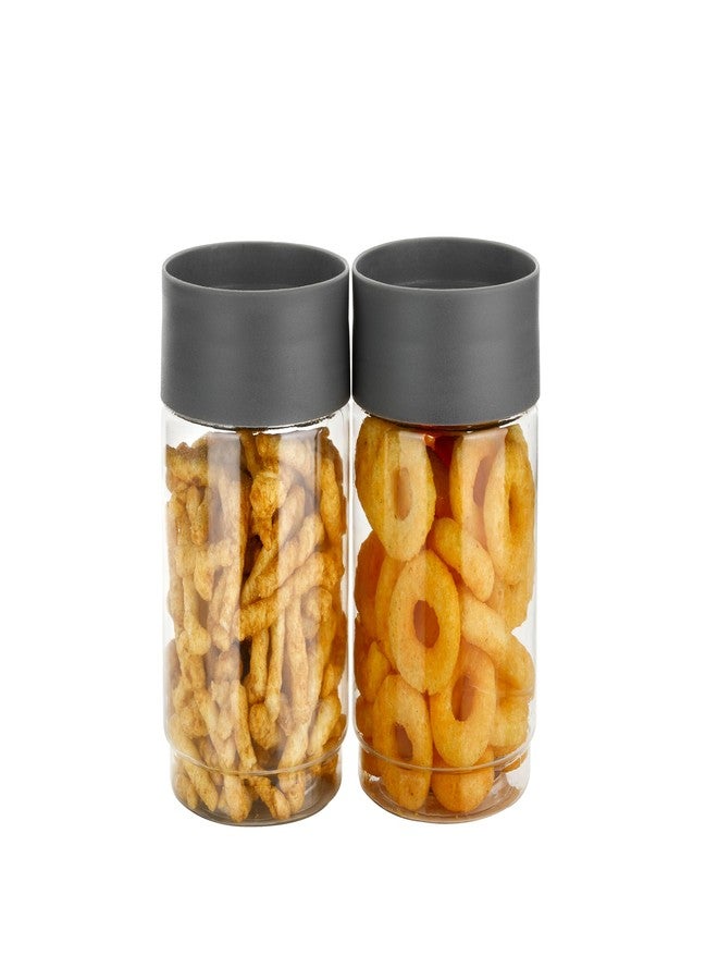 Clazkit Eazystack plastic Storage Jar with Air Tight Lid | For Storage of Food, Pulses, Spice, Cereals, Cookies, Dry Food | 1000ml | Set of 2, Grey