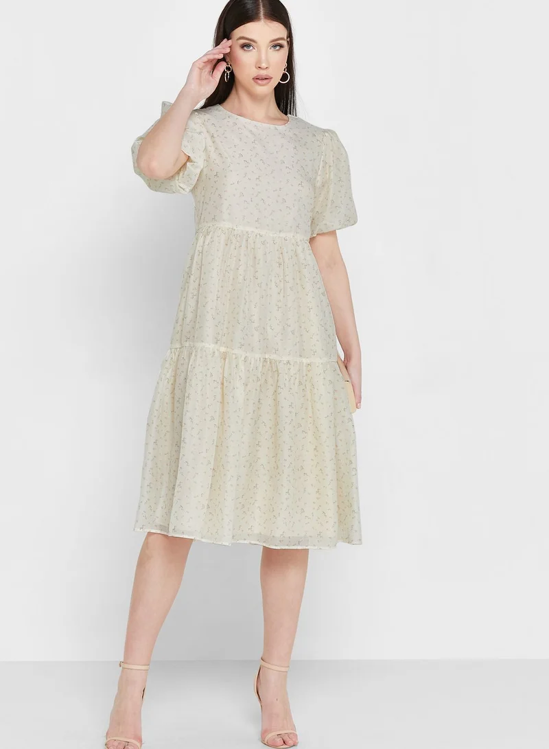 GLAMOROUS Square Neck Puff Sleeve Dress