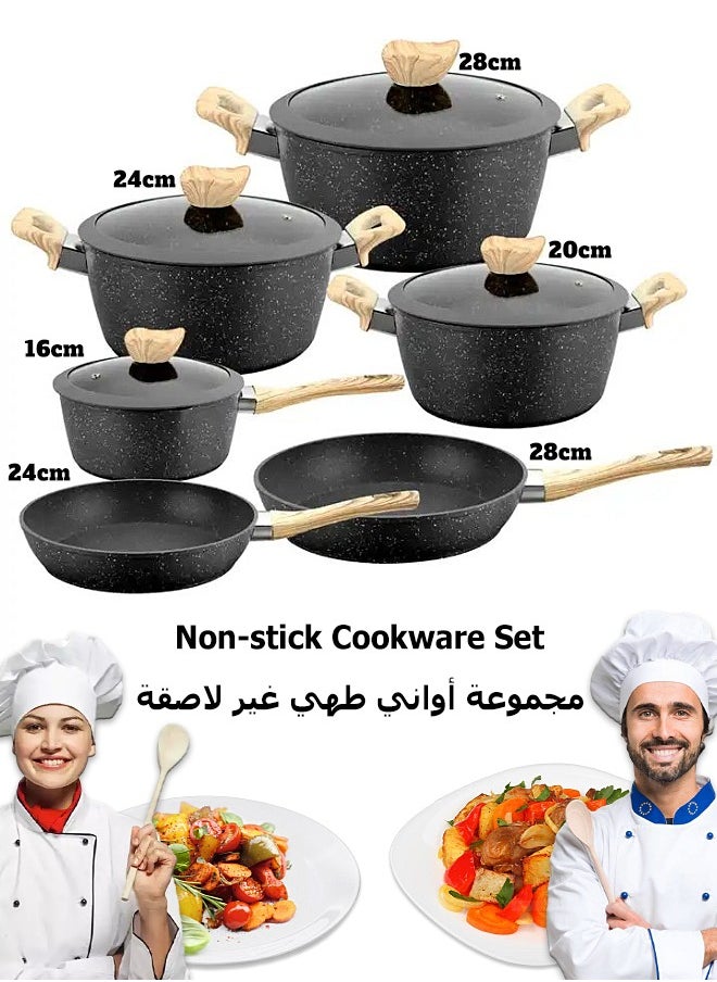 DESSINI Non-stick Coating Cookware Set - Aluminum Alloy Material - Pot and Pan - Casserole, Stockpot, Deep Frying Pan - Kitchen Cooking Kit Black  - Image 1