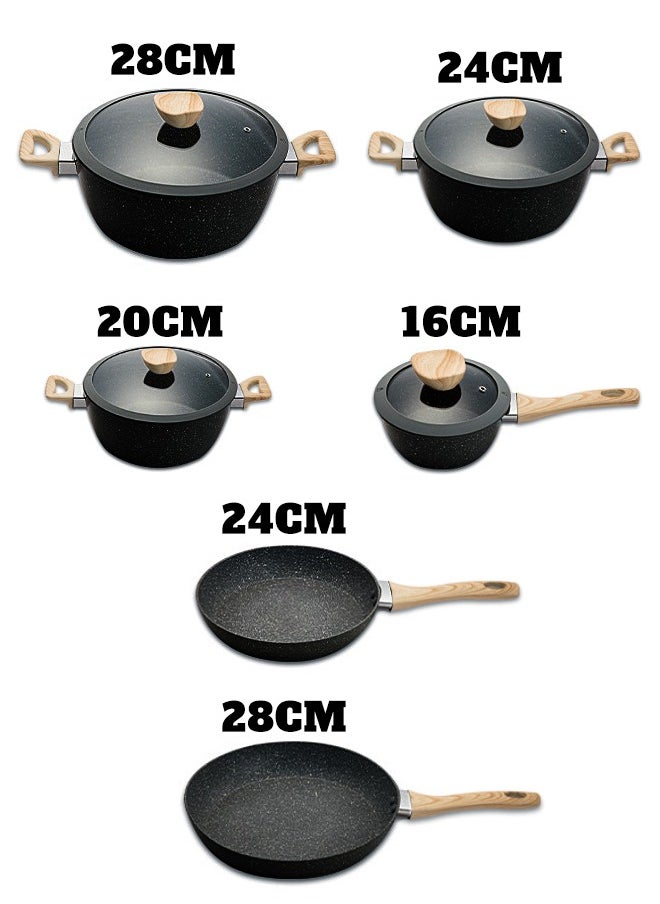 DESSINI Non-stick Coating Cookware Set - Aluminum Alloy Material - Pot and Pan - Casserole, Stockpot, Deep Frying Pan - Kitchen Cooking Kit Black  - Image 3