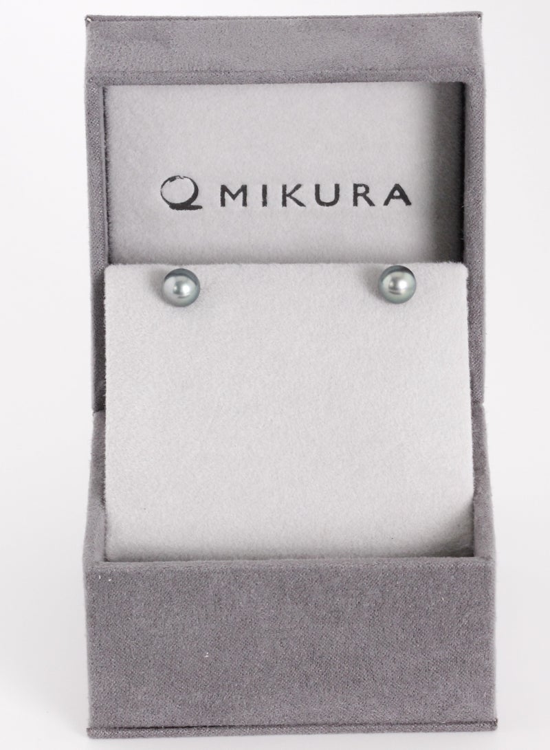 MIKURA Earrings, Japanese Akoya Pearls, A Quality, Treated Black Color, 7.5-7.0MM, 18KY  - Image 3