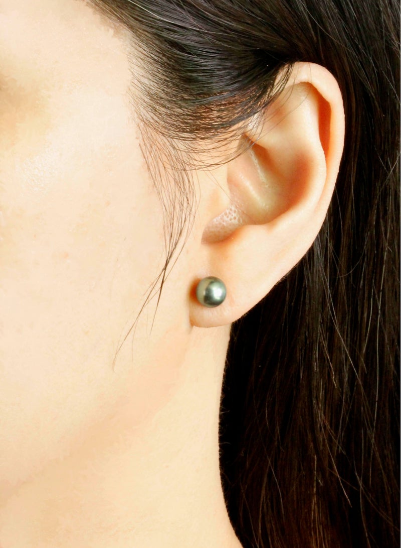 MIKURA Earrings, Japanese Akoya Pearls, A Quality, Treated Black Color, 7.5-7.0MM, 18KY  - Image 4
