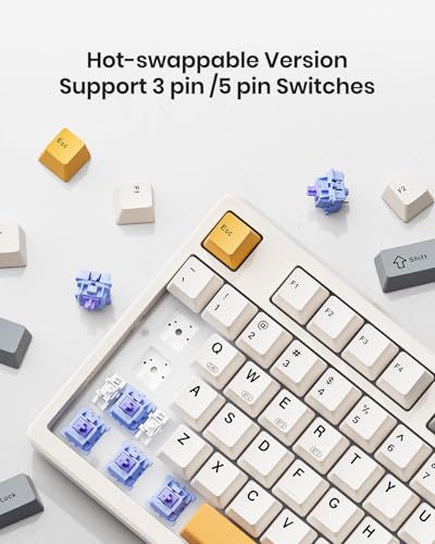 Kisnt Wireless Mechanical Keyboard,Gasket Mounted with Creamy Sound,Bluetooth/2.4GHz/USB-C,Custom Hot Swappable,RGB Backlit,75% Compact Layout for Gaming/Typing/Win/Mac/PC (Retro Beige,Linear Switch) - Image 4