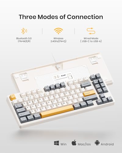 Kisnt Wireless Mechanical Keyboard,Gasket Mounted with Creamy Sound,Bluetooth/2.4GHz/USB-C,Custom Hot Swappable,RGB Backlit,75% Compact Layout for Gaming/Typing/Win/Mac/PC (Retro Beige,Linear Switch) - Image 3