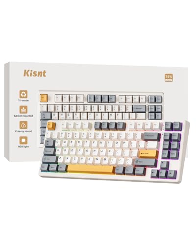 Kisnt Wireless Mechanical Keyboard,Gasket Mounted with Creamy Sound,Bluetooth/2.4GHz/USB-C,Custom Hot Swappable,RGB Backlit,75% Compact Layout for Gaming/Typing/Win/Mac/PC (Retro Beige,Linear Switch) - Image 1